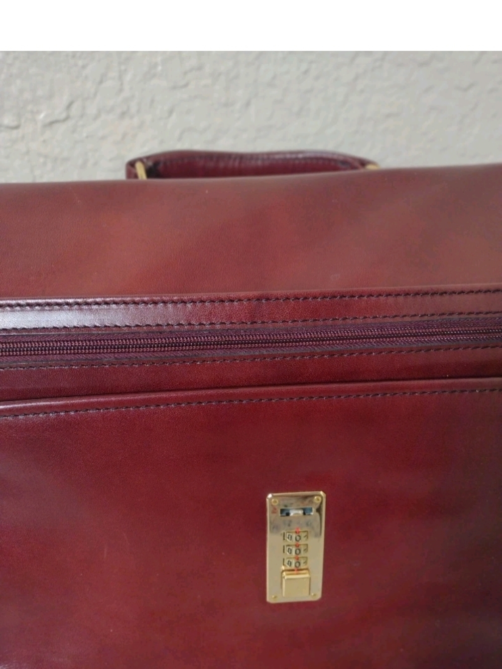 Classic Burgundy Leather Briefcase with Gold Hardware - Picture 8 of 16